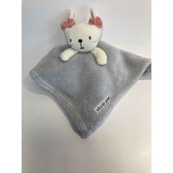 Rare Chick Pea Gray Baby Lovey Kitty W/ Pink Bows Plush Snuggly Security Blanket - Picture 6 of 9